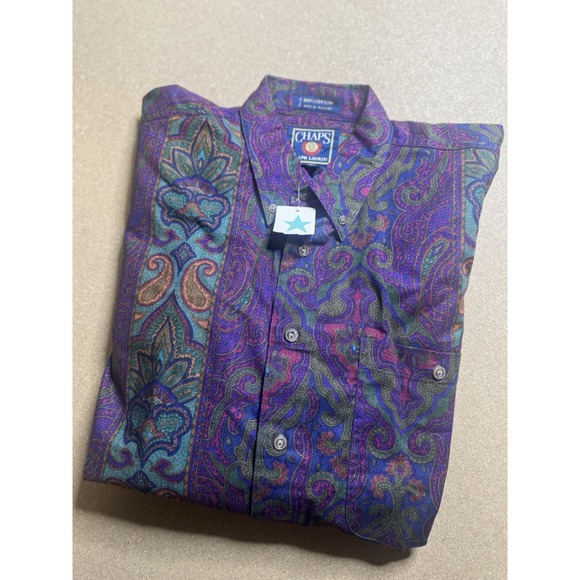 RARE VINTAGE POLO RALPH LAUREN CHAPS AOP BUTTON DOWN SHIRT purple M NWT - Picture 1 of 8
